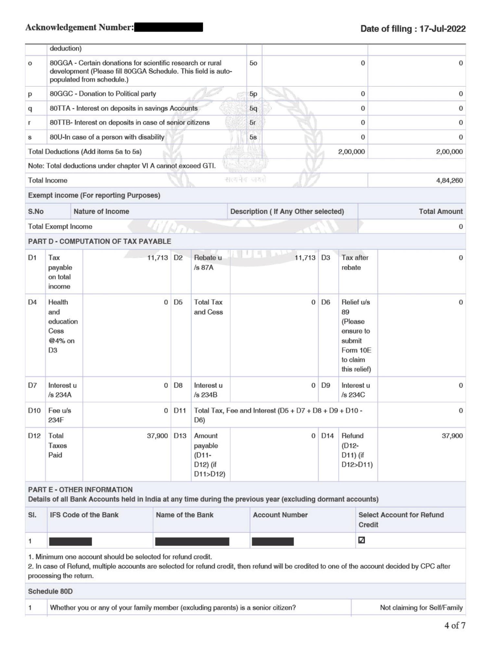 Sample Complete ITR Form Page 4